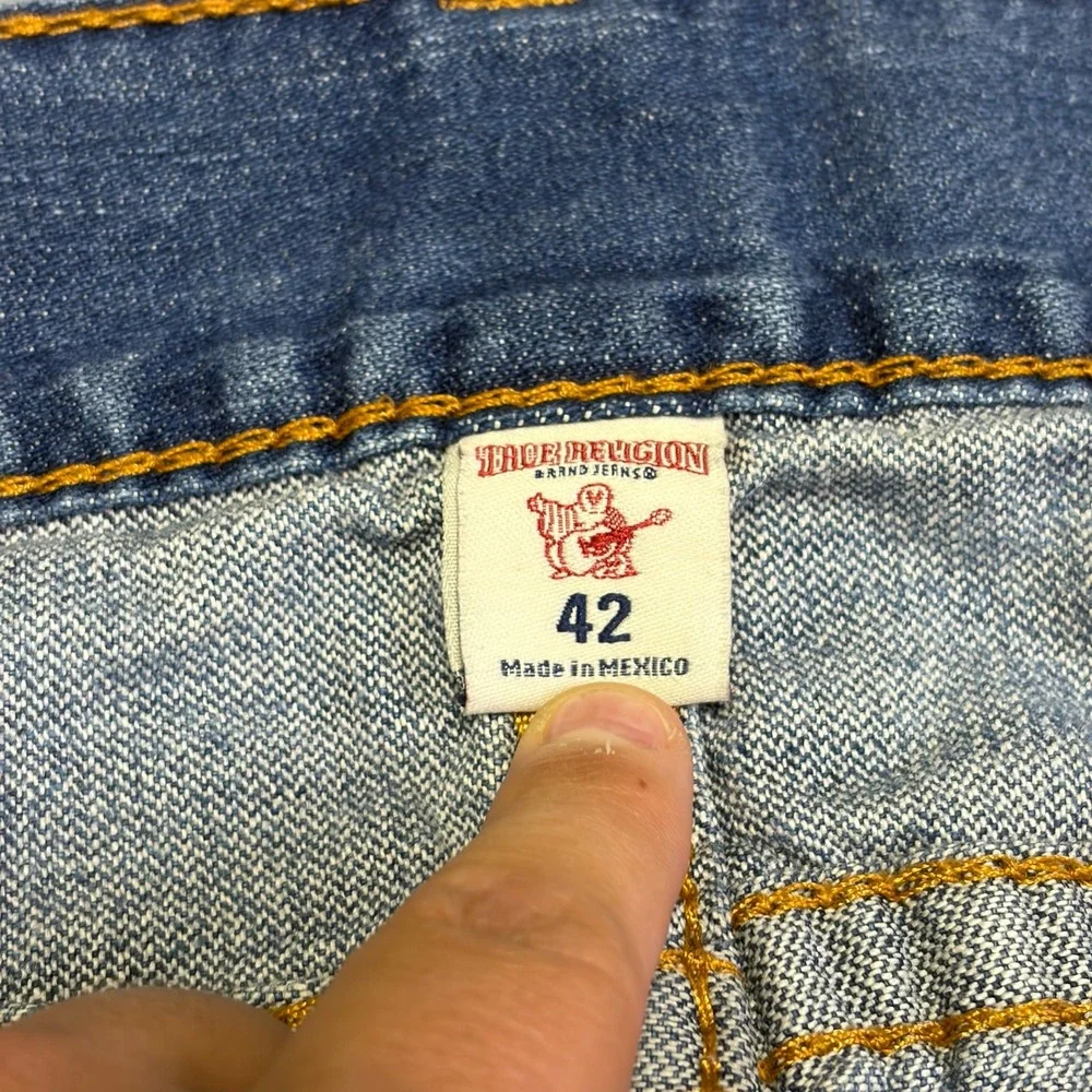 True Religion Jeans Mens 42x29 Blue World Tour Section Slim Stitched Flap Pocket